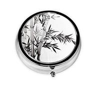 Bamboo Tree Image Chinese Calligraphy Print Pill Box for Pocket Round Pill Box 3 Compartment Decorative Portable Travel Pill Holder Tablet Vitamin Organizer Mini Pill Case(2pcs)