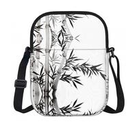 Bamboo Tree Image Chinese Calligraphy Printed Zipper Crossbody Bag - Small Shoulder Bag with Adjustable Strap - Portable Travel Work Gift Bag for Women Men