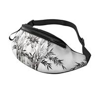 Bamboo Tree Image Chinese Calligraphy Waist Bag Bumbags for Men Women, Print Polyester Waist Pack for Travel Walking Sport with Adjustable Strap