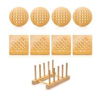 Bamboo Trivet Kitchen Bamboo Hot Pads Mat Set for Hot Dishes/Bowl/Teapot/Hot Pot Holders (Large 20 cm 8pack)