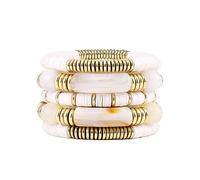 Bamboo Tube Bangles Bracelet Chunky Curved Stacking Clear Acrylic Colorful Beads Stretchable Friendship Gold Bracelets Gifts For Bestfriends, Couple, Family Members, Siblings, Sister, Lover, 7,