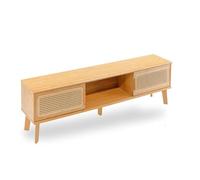 Bamboo TV Stand Rattan Cane Design 4-Leg Solid Wood TV Bench NaturalStyle Bedroom Media Console Large (63x12.2x14.7in)