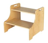 Bamboo Two Step Stool for Adults and Kids, Wooden Non-Slip Toddler Step Stool, Bed Stepstool with Handles for Kitchen, Bathroom, Bedside, 200KG Capacity