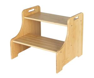 Bamboo Two Step Stool for Adults and Kids, Wooden Non-Slip Toddler Step Stool, Bed Stepstool with Handles for Kitchen, Bathroom, Bedside, 200KG Capacity