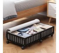 Bamboo Under Bed Storage Containers with Wheels, 1 Pack Large Under the Bed Shoe Storage Bins, Wood Rolling Underbed Drawers Organizer for Bedroom Closet Clothes Blanket Under Crib Toy Black