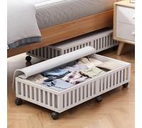 Bamboo Under Bed Storage Containers with Wheels, 2 Pack Large Under the Bed Shoe Storage Bins, Wood Rolling Underbed Drawers Organizer for Bedroom Closet Clothes Blanket Under Crib Toy White
