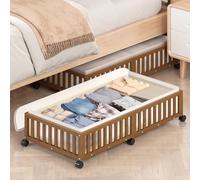 Bamboo Under Bed Storage Containers with Wheels, 2 Pack Large Under the Bed Shoe Storage Bins, Wood Rolling Underbed Drawers Organizer for Bedroom Closet Clothes Blanket Under Crib Toy Walunt