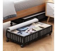 Bamboo Under Bed Storage Containers with Wheels, 2 Pack Large Under the Bed Shoe Storage Bins, Wood Rolling Underbed Drawers Organizer for Bedroom Closet Clothes Blanket Under Crib Toy Black