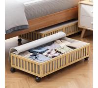 Bamboo Under Bed Storage Containers with Wheels, 2 Pack Large Under the Bed Shoe Storage Bins, Wood Rolling Underbed Drawers Organizer for Bedroom Closet Clothes Blanket Under Crib Toy Nature