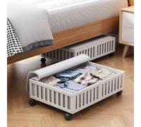 Bamboo Under Bed Storage Containers with Wheels, 2 Pack Under the Bed Shoe Storage Bins, Wood Rolling Underbed Drawers Organizer for Bedroom, Closet, Clothes Blanket Comforter and Under Crib Toy White