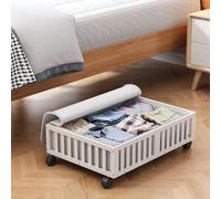 Bamboo Under Bed Storage Containers with Wheels, Rolling Under the Bed Shoe Storage Bins, Wood Stackable Underbed Drawers with Bag Organizer for Bedroom Closet Clothing Sweater Under Crib Toy White