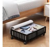 Bamboo Under Bed Storage Containers with Wheels, Rolling Under the Bed Shoe Storage Bins, Wood Stackable Underbed Drawers with Bag Organizer for Bedroom Closet Clothing Sweater Under Crib Toy Black