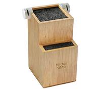 Bamboo Universal Knife Block - Knife Holder with 2 Built-in Knife Sharpeners - 2-Tiered Modern Knife Storage Up to 16 Large and Small Knives Easy Clean Wooden Knife Organizer by Kitchen Seven