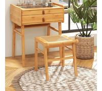 Bamboo Vanity Stool Rattan Top Sitting Stool Footrest