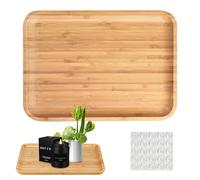 Bamboo Vanity Tray, 30x20x2cm Bamboo Serving Tray with Anti-Slip Stickers, Reusable and Durable Disposable Wooden Serving Trays, Small Solid Bamboos Tea Serving for Serving, Breakfast, Drinks