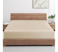 Bamboo Viscose Cooling Fitted Sheet Cal King Size Only, 400 Thread Count, 16" Deep Pocket Cooling Bottom Sheets for Hot Sleeper, Silky Soft Breathable, Cal King, Beige