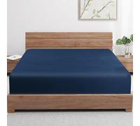 Bamboo Viscose Cooling Fitted Sheet Cal King Size Only, 400 Thread Count, 16" Deep Pocket Cooling Bottom Sheets for Hot Sleeper, Silky Soft Breathable, Cal King, Navy Blue