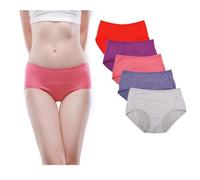 Bamboo Viscose Fiber Menstrual Period Leakproof Panties 5 Pack Size 18, Red,Purple,Gray,Denim Blue,Elegance red