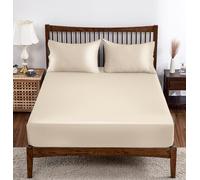 Bamboo Viscose Fitted Sheet 1 Pack Queen Size Only,400 Thread Count 80"x78",8-16" Deep Pocket,Bottom Sheet Colorfast Soft & Silky & Breathable(1 Fitted Sheet Only, Beige, Queen)