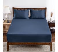 Bamboo Viscose Fitted Sheet Twin Size Only, 400 Thread Count, 8-16" Deep Pocket, Cooling Breathable Silky Smooth Soft Bottom Sheet for Hot Sleeper (Navy Blue, Twin)