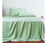 Bamboo Viscose Flat Sheets Only, Sateen Weave Full Size Flat Sheet Only, Luxury Soft Cooling for Hot Sleepers, Silky Breathable (Sage Gree, Full)