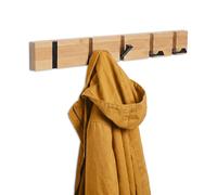 Bamboo wall coat rail, folding hooks, black metal