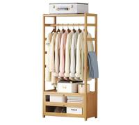 Bamboo Wardrobe, Garment Rack with Shelves, Hanging Rod, Drawer, 4-Tier Storage Shelf, Clothes Rail for Bedroom Living Room Entryway Hallway
