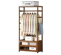 Bamboo Wardrobe, Garment Rack with Shelves, Hanging Rod, Drawer, 4-Tier Storage Shelf, Clothes Rail for Bedroom Living Room Entryway Hallway