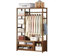 Bamboo Wardrobe, Garment Rack with Shelves, Hanging Rod, Drawer, 4-Tier Storage Shelf, Clothes Rail for Bedroom Living Room Entryway Hallway