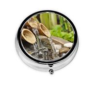 Bamboo Waterfall Print Pill Box for Pocket Round Pill Box 3 Compartment Decorative Portable Travel Pill Holder Tablet Vitamin Organizer Mini Pill Case(2pcs)