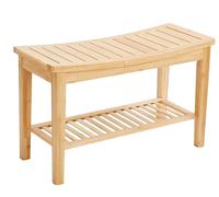 Bamboo Waterproof Shower Bench with Storage Shelf (75 x 30 x 46 cm)- Stylish Wood Stool for Bathroom, Spa, and Sauna - Durable and Versatile(Color:Brown)