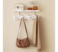 Bamboo Wave Coat Rack Wall Mount with Tray - Walnut Color, 4 Hooks for Hanging Clothes & Hats, Stylish Entryway Storage & Wall Decor, Perfect for Closets