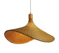 Bamboo Weaving Pendant Light Hat-Shaped Chandelier Wicker Lampshade Hand-Woven Rattan Hanging Lamp Retro Restaurant Hotel Bar Dining Living Room Bedroom Office Decorative Lighting50cm