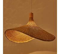 Bamboo Weaving Pendant Light Wicker Lampshade Rattan Handwoven Hanging Lamp Bamboo Country Natural Style Creative Hat-Shaped Chandelier E27 Pendant Lamp for Bedroom Dining Living Room Kitchen,60cm