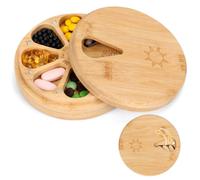 Bamboo Weekly Pill Box 7 Day Pill Organiser 2 Times a Day with Magnet Cover | Wooden Pill Organiser Easy Open & Arthritis Friendly for Medication Vitamins Fish Oils Supplements Pot Daily Travel