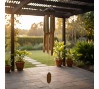 Bamboo Wind Chimes for Outside, Wooden Wind Chime with Coconut Shells Top, Natural Outdoor Decor for Garden, Patio, Porch, Summer Use