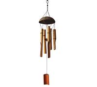Bamboo Wind Chimes, Handmade Deep Tone Windchimes Outdoors Wind Chimes with Coconut Crown for Home Garden Decoration (5 tubes)