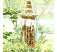Bamboo Wind Chimes, Wooden Wind Chimes Outdoor, Windchimes for Garden, Hand Carved Hanging Accessory with Melody Deep Tone, Home Decor for Patio, Garden or Indoor (A)