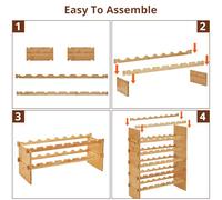 Bamboo Wine Rack - 6-Tier Adjustable Storage for 48 Bottles, Countertop & Cabinet Display, Ideal for Home Bar, Kitchen & Dining Room, Dimensions 76x26x76 cm