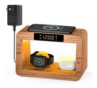 Bamboo Wireless Charging Station with lamp and Alarm Clock, 3 in 1 Charging Station for Apple Devices, Fast Wireless Charger for iPhone 14 13 12 11 Pro Max XR XS 8 Plus, Apple Watch, AirPods Pro 3 2