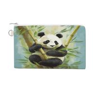 Bamboo with Panda Coin Purse Mini Change Wallet Portable Change Purse Cute Canvas Coin Wallet Bag with Zipper for Men & Women