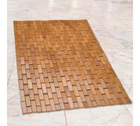Bamboo Wood Bathmat With Anti-Slip Backing - Comfortable Massaging Wooden Link Bath Or Shower Mat - W70 X D50Cm, Natural Finish