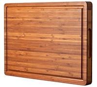 Bamboo Wood Cutting Board for Kitchen, 1" Thick Butcher Block, Cheese Charcuterie Board, with Side Handles and Juice Grooves, 16x11"