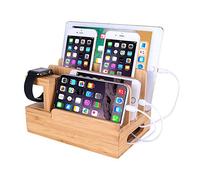 Bamboo Wood Desktop Organizer Charging Docking Station Charger Holder Cradle Charge Stand Compatible iPhone 16 15 14 13 Pro Max iPad Mini Air Pro Apple Watch Ulrta 10 9 8 7 6 5 4 3 2 iWatch Smartphone
