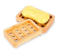 Bamboo Wood Soap Dishes, Soap Holder with Drain, Zero Waste Soap Stand | for Sink Deck Bathtub, Sponges, Scrubber | Nature Hand Craft | Set of 2