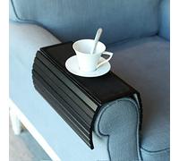 Bamboo Wood Sofa Arm Tray Table - Flexible/Foldable. Perfect for Drinks, Snacks, Remote Control or Phone. (16.5"L x 13.25"W x 0.4"H, Black)