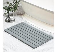 Bamboo Wooden Bath Floor Mat for Luxury Shower - Non-Slip Bathroom Waterproof Carpet for Indoor or Outdoor Use (Grey,31.3 x 18.1 x 1.5 Inches)