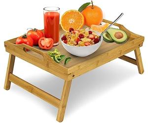 BAMBOO WOODEN BED BREAKFAST SERVING LAP TRAY WITH FOLDING LEGS NEW - EXTRA LARGE