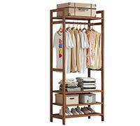 Bamboo Wooden Coat Rack with Shelves, Sturdy 80kg Capacity Free-standing Hanger for Living Rooms & Bedrooms, Available in 70/80/90/100/110/120/130/170CM Sizes