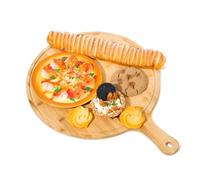 Bamboo Wooden Pizza Serving Board with Handle Lightweight Available in Small, Medium, Large Sizes Multi-Purpose Cheese, Bread, and Chopping Board for Kitchen (2, Medium 23.5 x 35 x 1 cm)